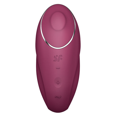 Satisfyer Tap and Climax 1 Clitoral Vibrator Red in elegant design, showcasing compact size and easy-to-control vibrations.