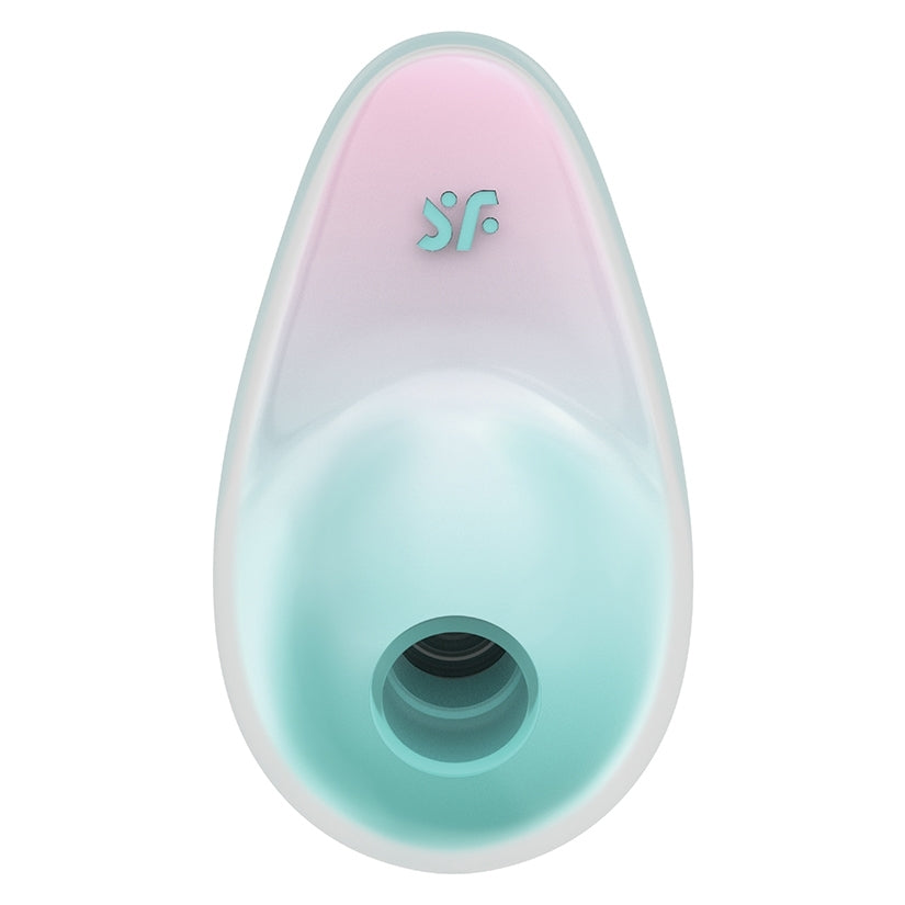 Satisfyer Pixie Dust Air Pulse Vibrator Mint Pink top view showcasing its sleek design and soft opening.