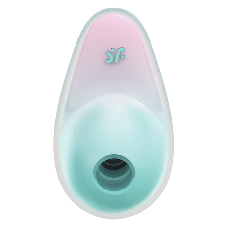 Satisfyer Pixie Dust Air Pulse Vibrator Mint Pink top view showcasing its sleek design and soft opening.