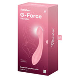 Satisfyer G-Force G-Spot Vibrator Pink packaging showcasing silicone design and G-spot stimulation features.