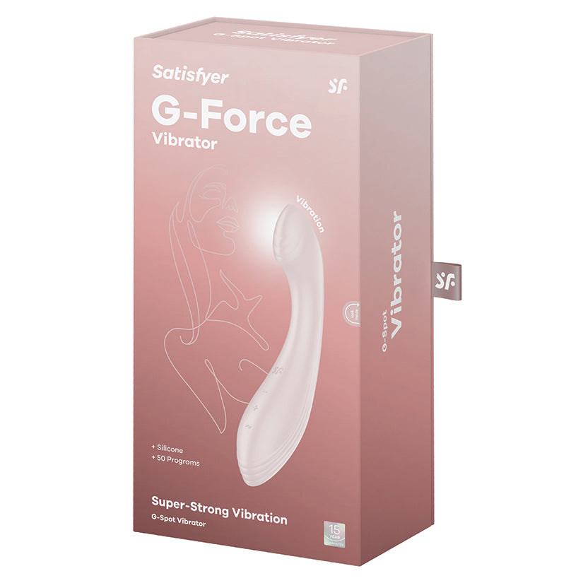 Satisfyer G-Force G-Spot Vibrator Beige packaging featuring ergonomic design and super-strong vibration.