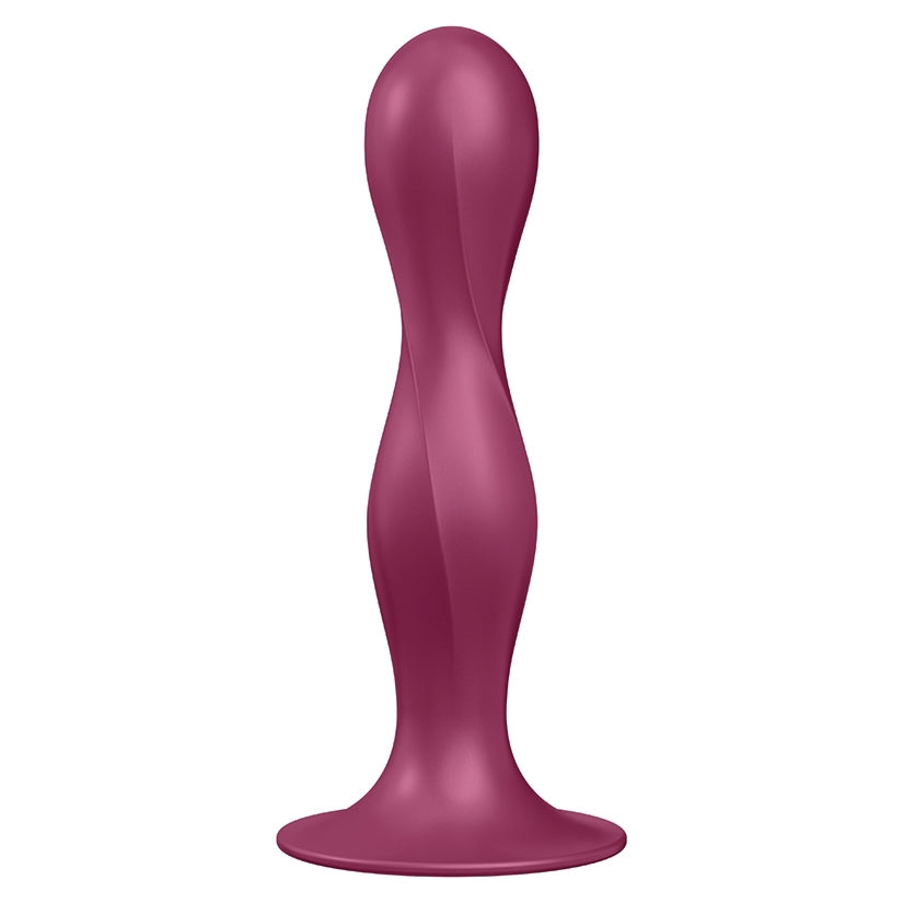 Satisfyer Double Ball-R Weighted Silicone Dildo Red showcasing a smooth silicone design for versatile pleasure.