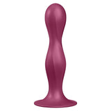 Satisfyer Double Ball-R Weighted Silicone Dildo Red showcasing a smooth silicone design for versatile pleasure.