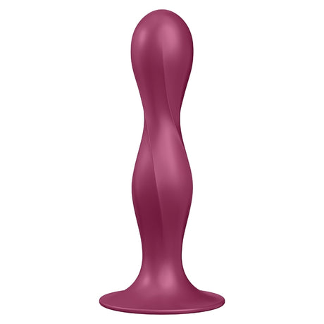 Satisfyer Double Ball-R Weighted Silicone Dildo Red showcasing a smooth silicone design for versatile pleasure.