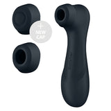 Satisfyer Pro 2 Generation 3 Air Pulse Dark Grey with two silicone caps for customizable pleasure.