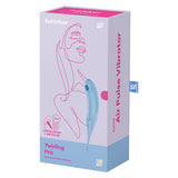 Satisfyer Twirling Pro Air Pulse Vibrator Blue packaging featuring hybrid air pulse vibrator design.