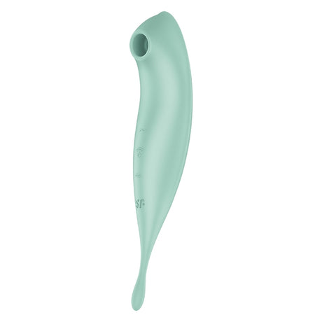 Satisfyer Twirling Pro Plus Air Pulse Vibrator Mint showcasing its sleek design for dual-ended stimulation.