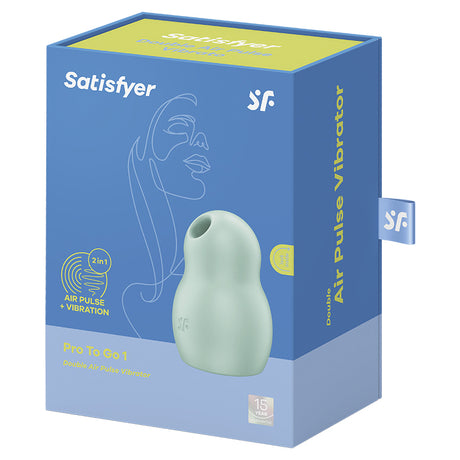 Satisfyer Pro To Go 1 Pressure Wave Vibrator Mint packaging with air pulse and vibration features.