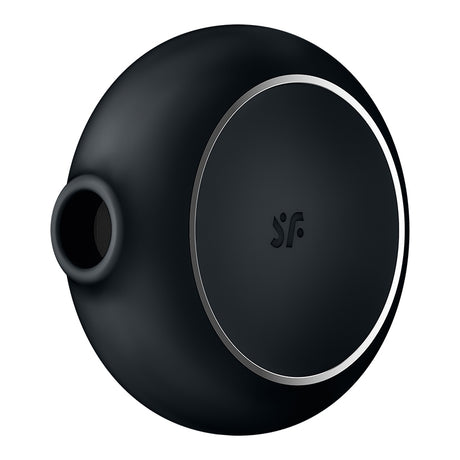 Satisfyer Pro To Go 3 Pressure Wave Vibrator Black close-up view showcasing its compact design and sleek finish.