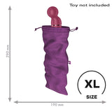 Satisfyer Treasure Bag XL Violet for discreet storage of larger pleasure products, features dimensions 390mm x 190mm.