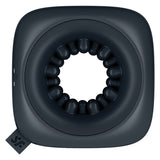 Satisfyer Ring Stroker Vibrating Masturbator Black showing the open ring design and soft silicone surface.