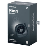 Satisfyer Ring Stroker Vibrating Masturbator Black packaging with features highlighted.