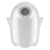 Satisfyer Glowing Ghost Air Pulse Vibrator White top view showing its compact design and user-friendly controls.