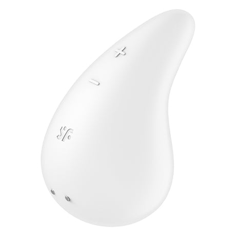 Satisfyer Dew Drop Lay-On Vibrator White, compact and stylish with powerful stimulation, featuring easy-to-use controls.
