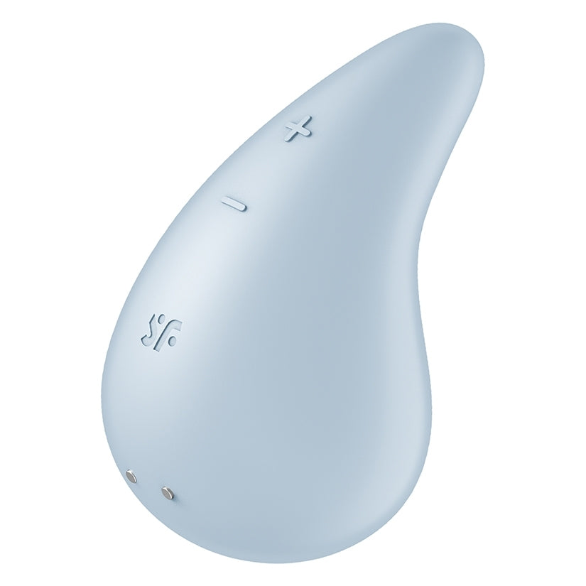Satisfyer Dew Drop Lay-On Vibrator Blue in soft silicone, featuring easy-to-use controls for pleasurable experiences.