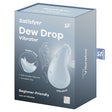 Satisfyer Dew Drop Lay-On Vibrator Blue packaging displaying beginner-friendly design and super soft silicone.