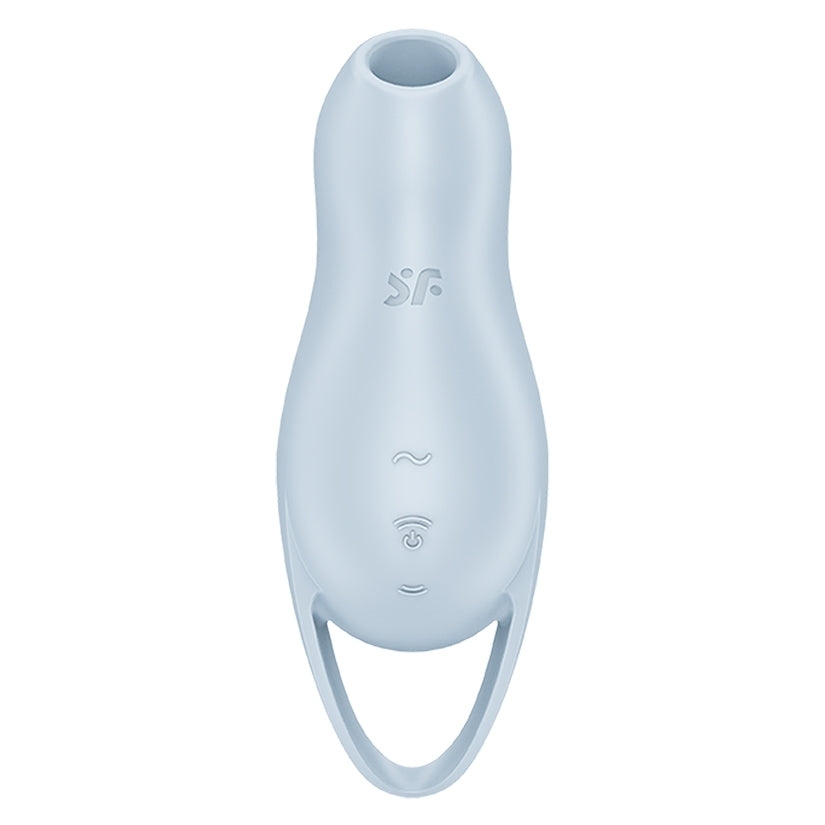 Satisfyer Pocket Pro 1 Air Pulse Vibrator Blue with soft opening and control buttons for tailored stimulation.