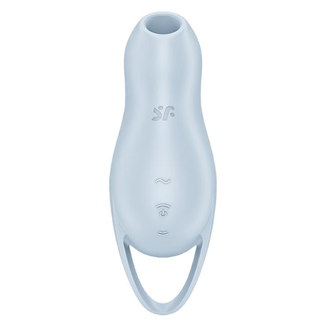 Satisfyer Pocket Pro 1 Air Pulse Vibrator Blue with soft opening and control buttons for tailored stimulation.