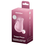 Satisfyer Tongue Player Clitoral Vibrator packaging showcasing oral-inspired design and USB-C charging.