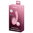 Satisfyer Tongue Genius Vibrator packaging showcasing its flicking tongue and powerful vibrational features.