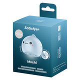 Satisfyer Mochi-frost Blue Vibrator packaging showcasing playful design and key features.