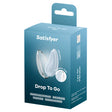 Satisfyer Drop To Go Vibrator Blue packaging highlighting travel-friendly design and hygienic features.