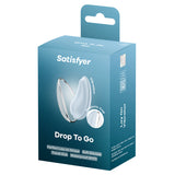 Satisfyer Drop To Go Vibrator Blue packaging highlighting travel-friendly design and hygienic features.