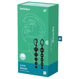 Satisfyer Love Beads Silicone Anal Beads Set of 2 Black packaging featuring two distinct bead chains.
