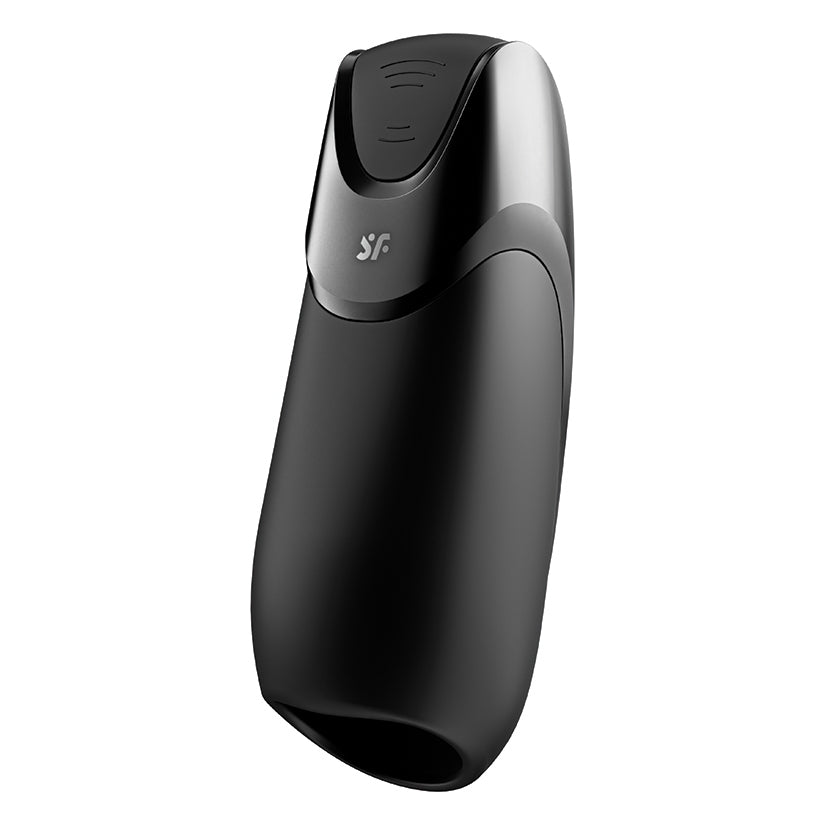 Satisfyer Men Vibration Plus Vibrating Masturbator Black, a sleek, glans-focused stroker for powerful sensation.