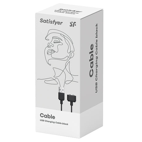 Satisfyer Magnetic USB Charging Cable Black packaging displaying the universal charging solution for Satisfyer toys.