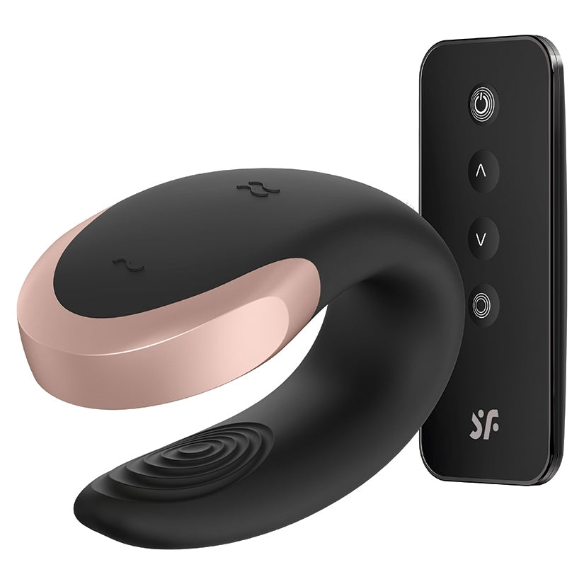 Satisfyer Double Love Couples Vibrator Black with remote control for shared pleasure in the bedroom.