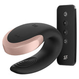 Satisfyer Double Love Couples Vibrator Black with remote control for shared pleasure in the bedroom.