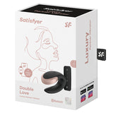 Satisfyer Double Love Couples Vibrator Black packaging with luxury design and Bluetooth app compatibility.