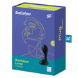 Satisfyer Backdoor Lover Vibrating Anal Plug Black packaging displaying design and product features.