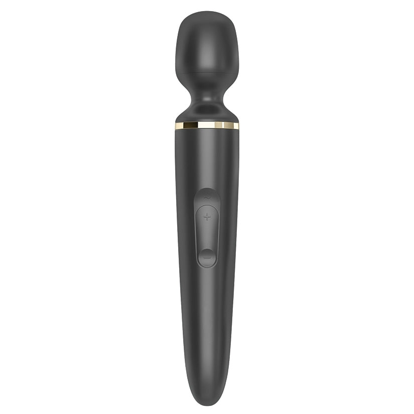Satisfyer Wand-er Woman Wand Massager Black Gold with soft silicone head and elegant design for relaxation and pleasure.