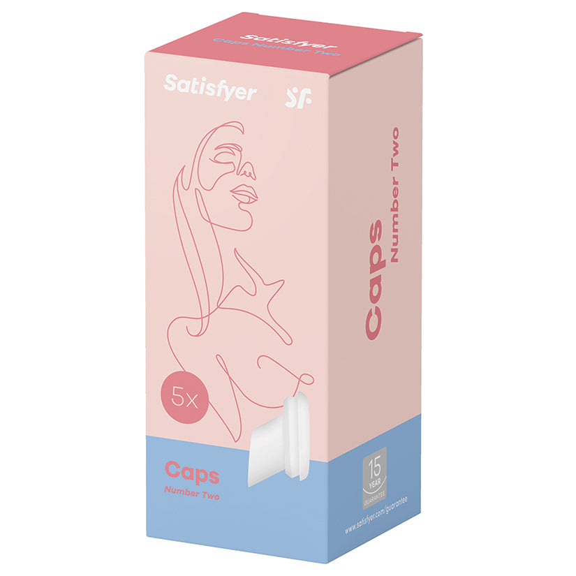 Satisfyer Number Two Climax Tips White product box showing replacement caps for Satisfyer Number Two.