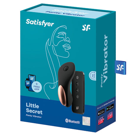 Satisfyer Little Secret Black Panty Vibrator packaging showcasing discreet design and features.