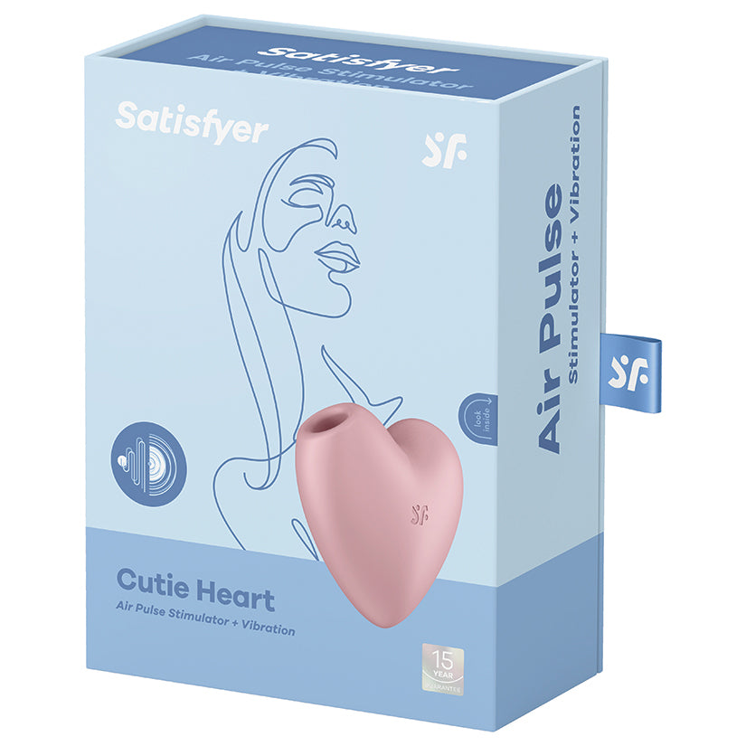 Satisfyer Cutie Heart Air Pulse Vibrator Light Red packaging showcasing playful heart design and air wave technology.