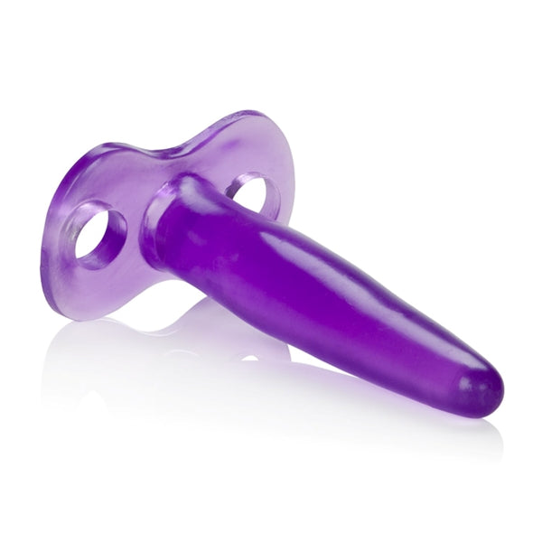 CalExotics Silicone Tee Probe Butt Plug Purple, a slim and beginner-friendly anal toy with a sturdy T-shaped base.