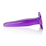 CalExotics Silicone Tee Probe Butt Plug Purple, slim anal toy with T shape for beginners, made from soft silicone.