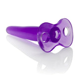 CalExotics Silicone Tee Probe Butt Plug Purple showcasing its slim design and T-shaped base for secure control.
