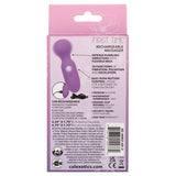 First Time Rechargeable Silicone Massager Purple product packaging showing features and specifications.