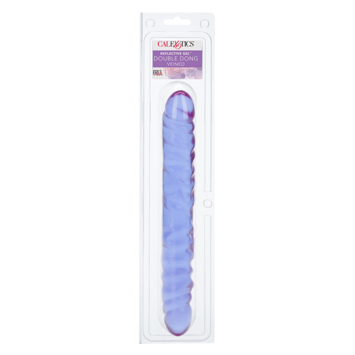 Reflective Gel Veined Double Dong 12 Inch Lavender in packaging with iridescent texture and design.