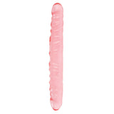 Translucence Veined 12 Inch Double Dong Pink displayed against a white background, showcasing its realistic design.