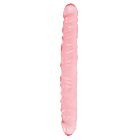 Translucence Veined 12 Inch Double Dong Pink displayed against a white background, showcasing its realistic design.