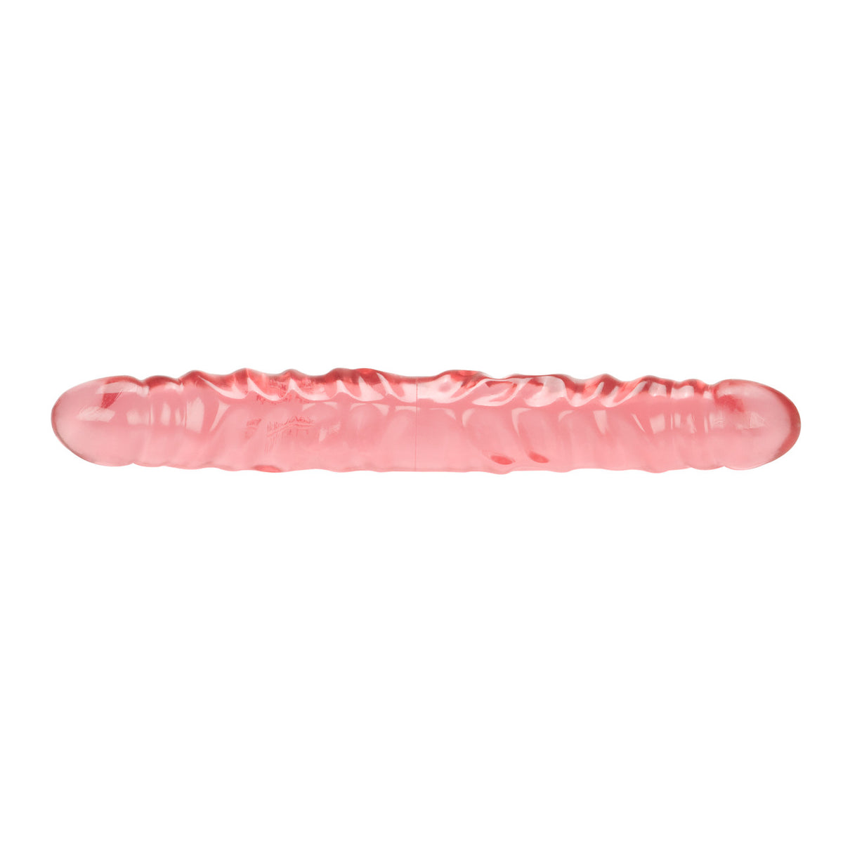 Translucence Veined 12 Inch Double Dong Pink showcasing the soft jelly texture and dual-ended design for pleasure.