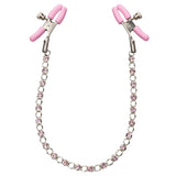Nipple Play Crystal Chain Nipple Clamps Pink with adjustable pink clamps and crystal-accented chain for intimate play.