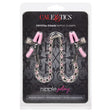 Nipple Play Crystal Chain Nipple Clamps Pink in packaging featuring silicone coated clamps and crystal chain.