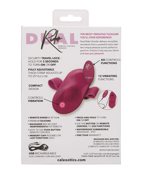 Dual Rider Remote Control Grinder Magenta product packaging showcasing features and remote control functionality.
