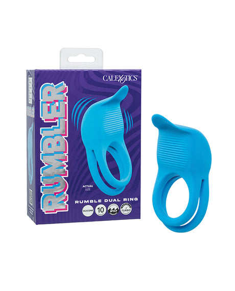 Rumbler Rumble Dual Vibrating Ring Blue packaging, showcasing the dual-ring design for enhanced sensations.